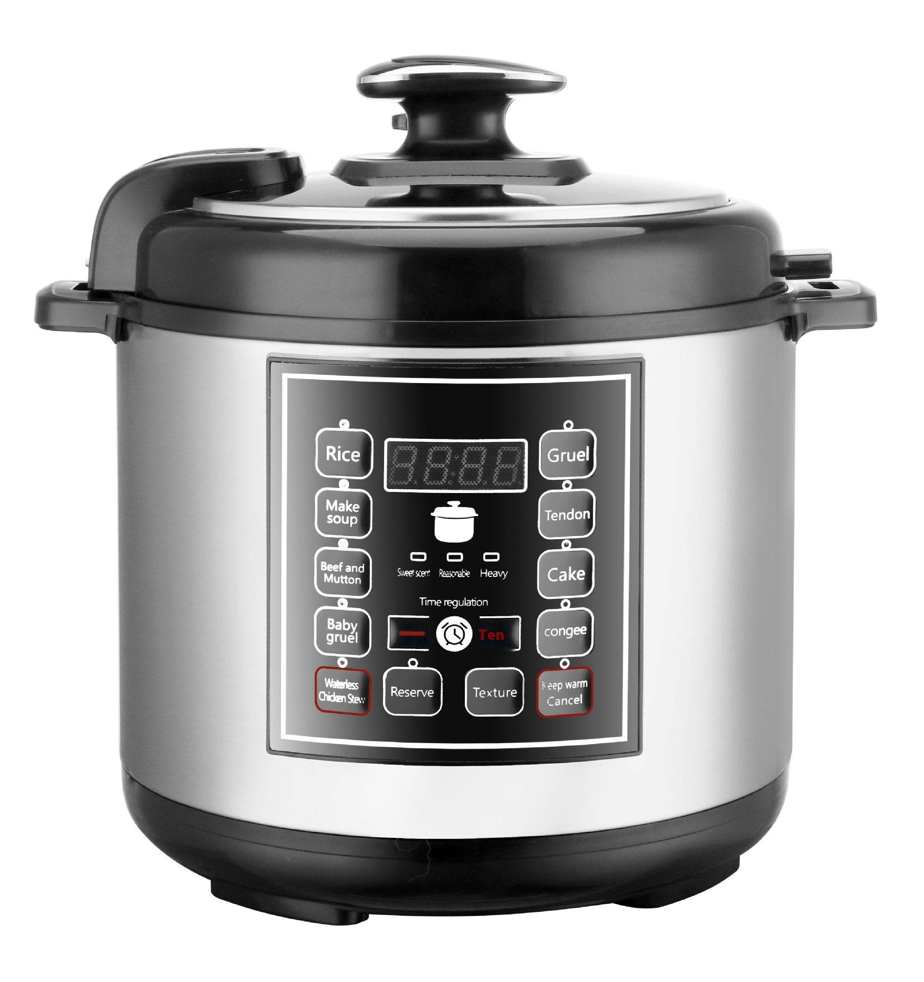 5L Pressure Cooker - CN plug variant with LCD display showing selected functions