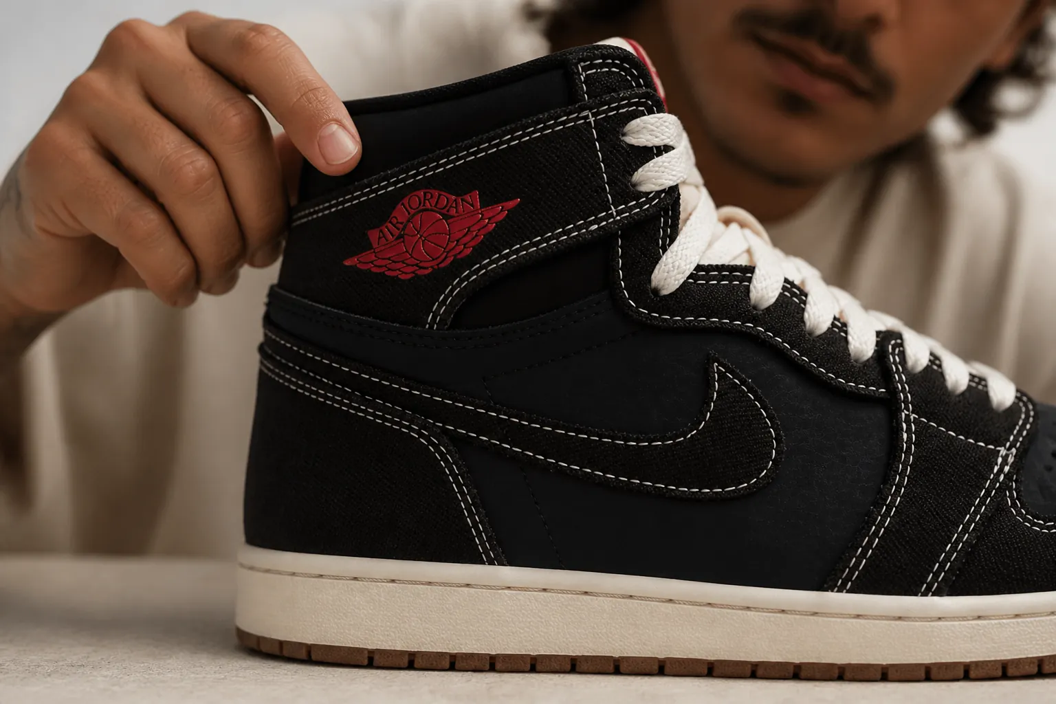 University Red stitching accent detail on heel tab showing premium construction and color pop