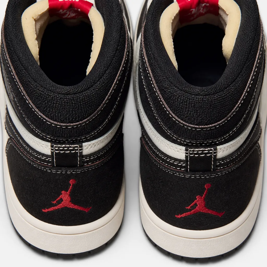 Close-up of the Jumpman logo embroidery on the heel tab showing premium stitching quality