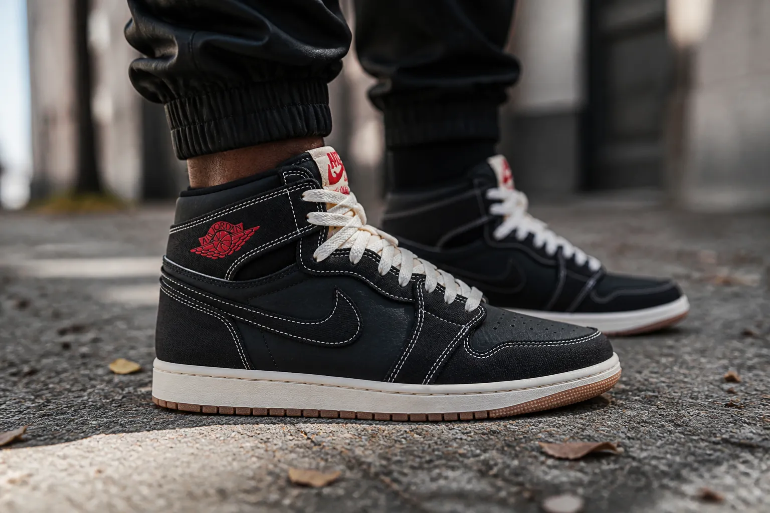 Customer photo showing off their new Air Jordan 1s in an urban street setting