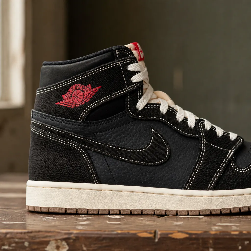 The iconic Air Jordan wings logo embossed on the side of the shoe with University Red and white color detailing