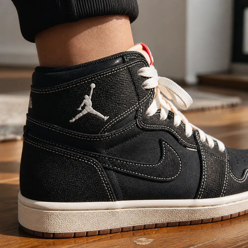 Iconic Jumpman logo embroidered on the ankle collar in crisp white against the black woven background