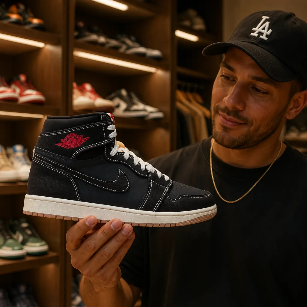 Elite sneaker collector displaying premium Air Jordan collection in a luxury walk-in closet with ambient lighting