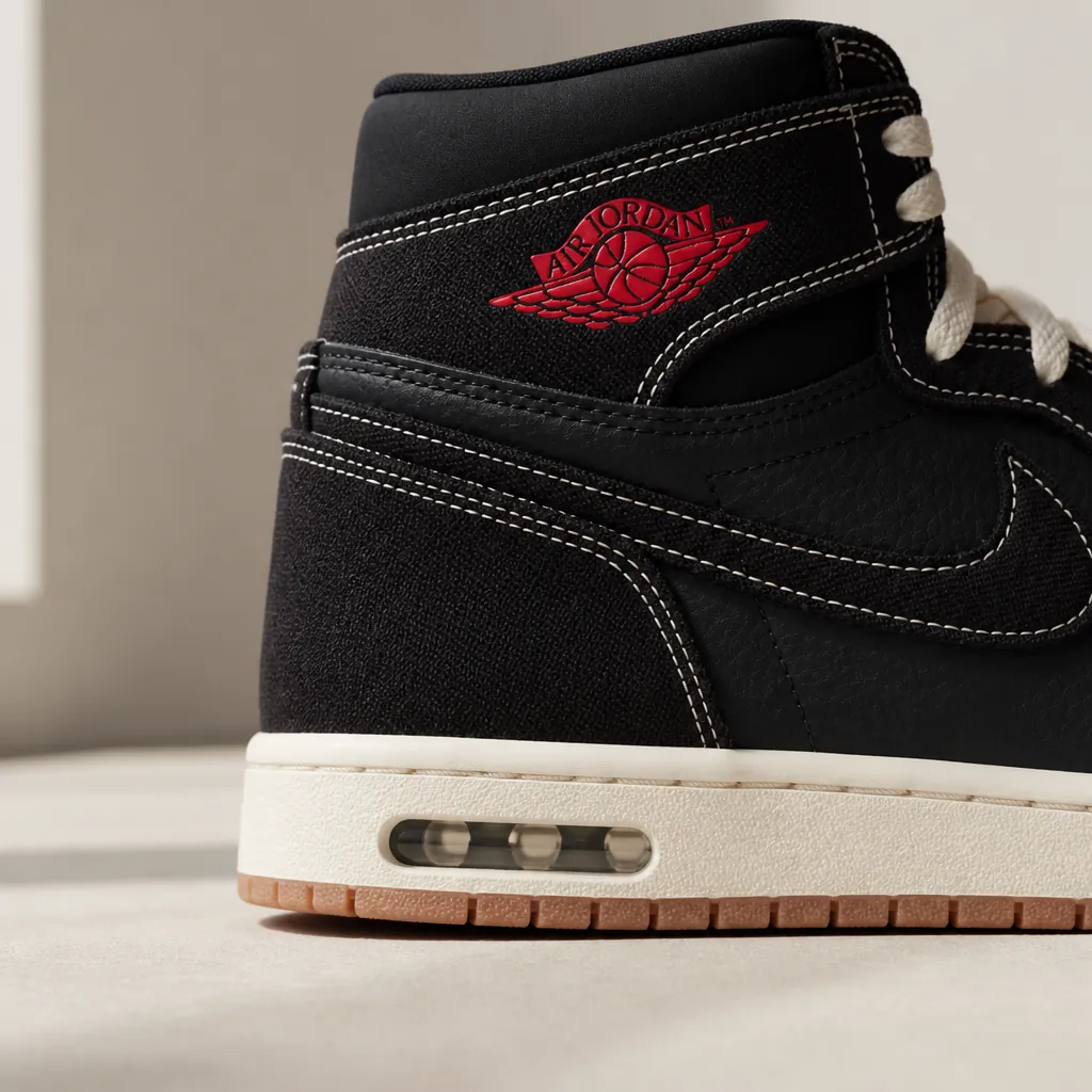 Heel close-up displaying encapsulated Nike Air-Sole unit with premium construction details