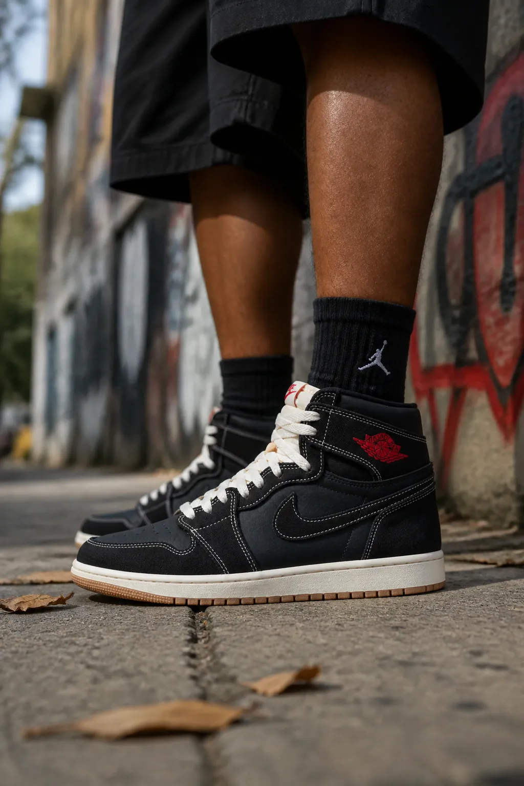 Premium street style shot of Flight Club member wearing AJ1 Flight Club in urban setting