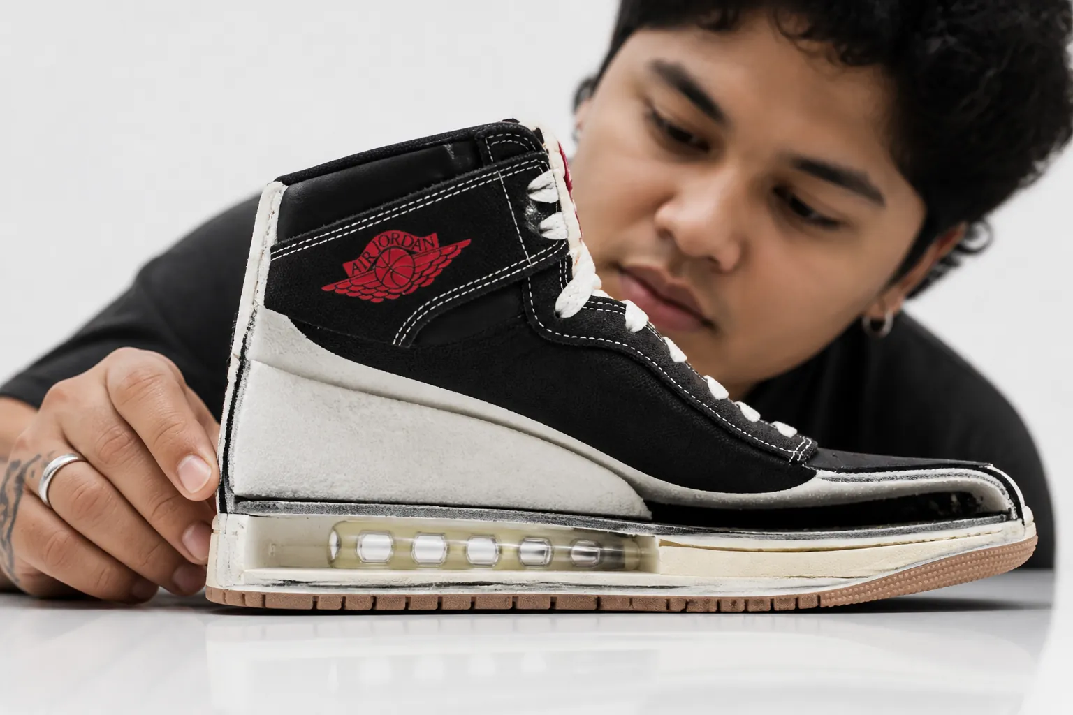 Heel cross-section showing encapsulated Nike Air-Sole unit with visible air pocket technology