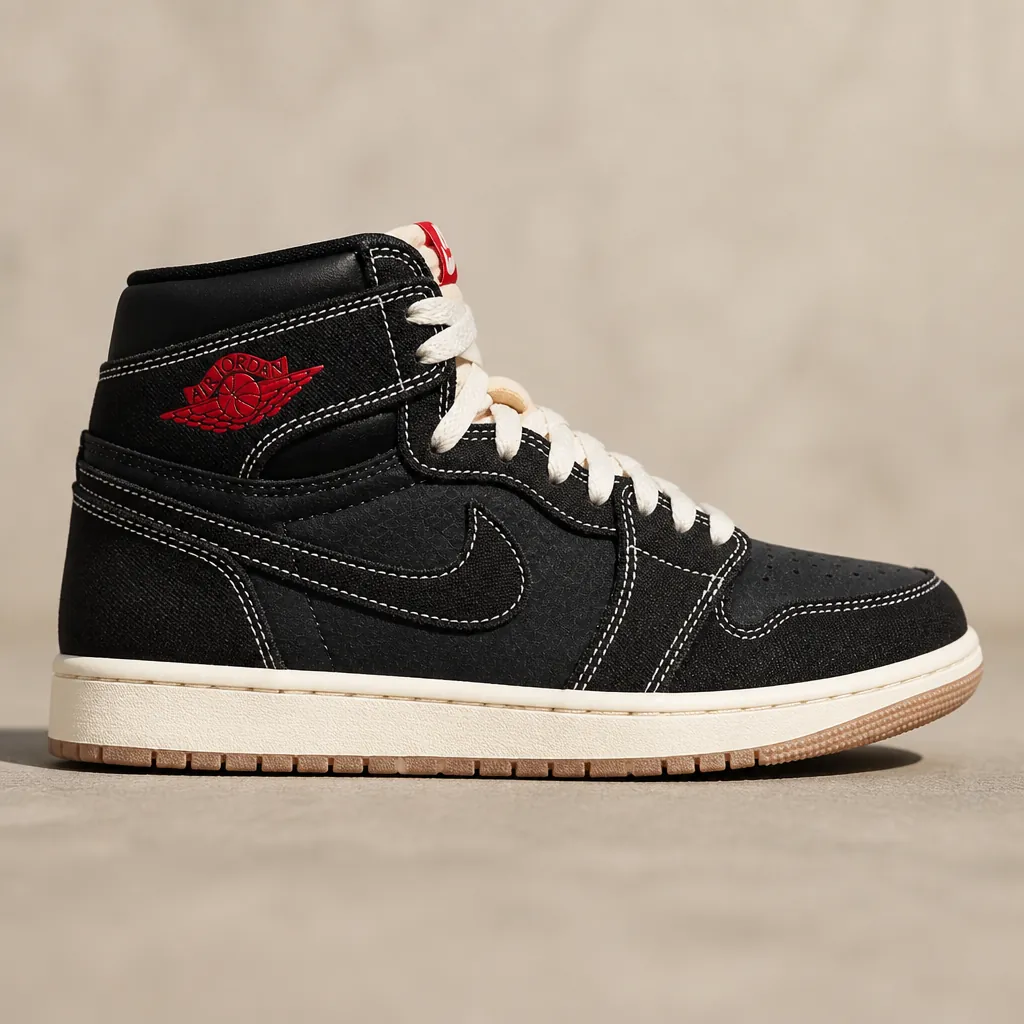 Air Jordan 1 Flight Club side profile showing woven textile texture and iconic silhouette