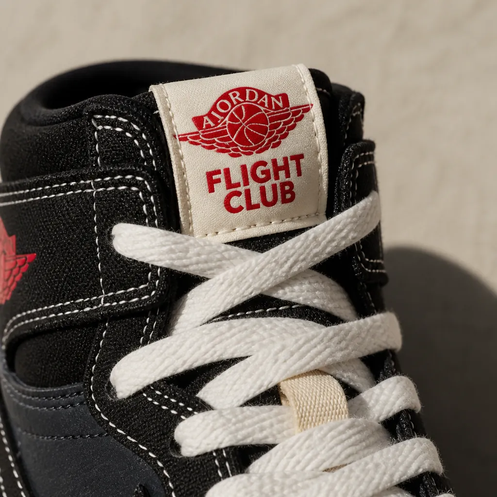 Jordan Flight Club tongue tag showing vintage-inspired design with Flight Club branding