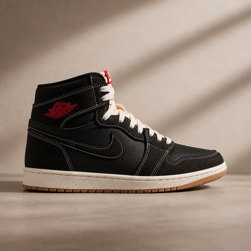 Side profile silhouette of the Air Jordan 1 High showing the iconic curved swoosh and red accent panels