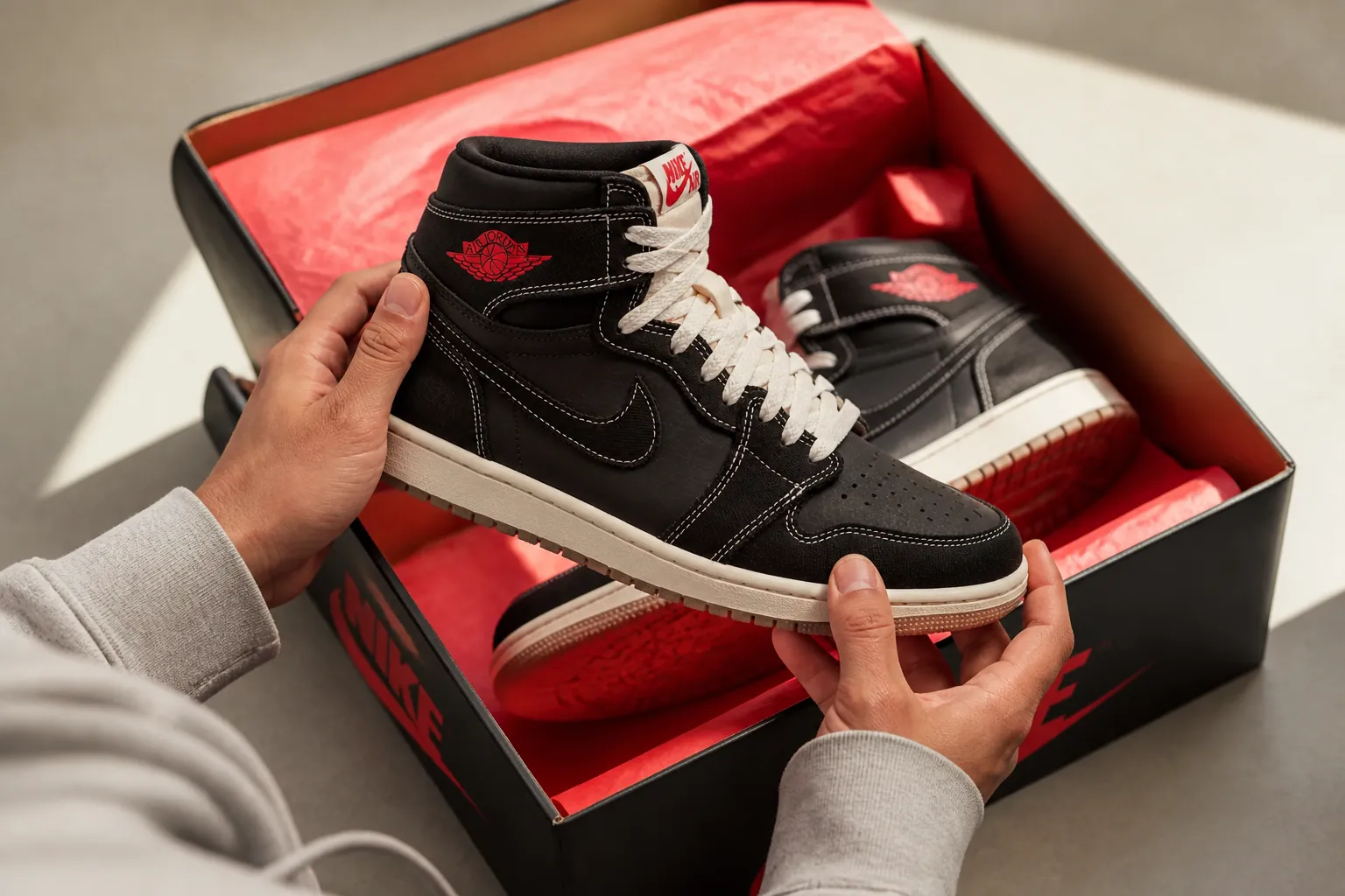 Customer's unboxing photo showing the Flight Club sneaker in its premium packaging with red tissue paper