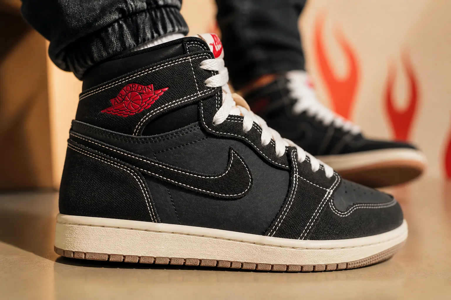 Iconic style representation with classic Jordan silhouette and flame elements