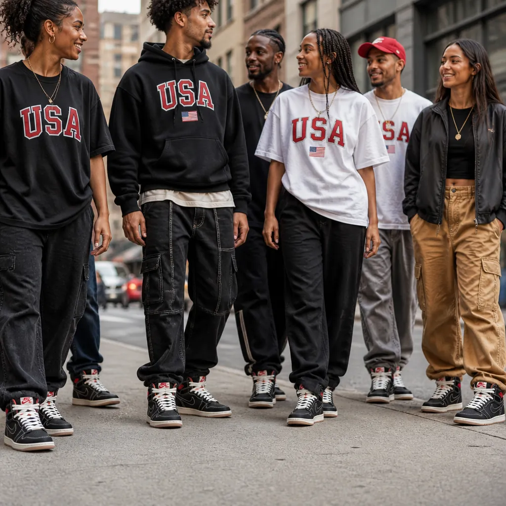 Diverse group of Jordan enthusiasts wearing their Flight Club sneakers with confidence, showing cultural connection and community belonging