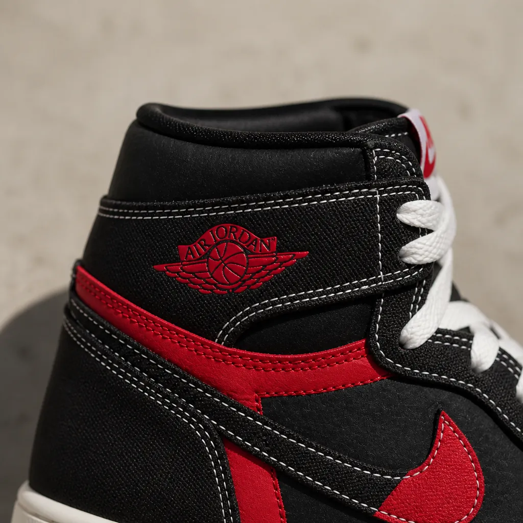 Detail shot of University Red accent panels showcasing classic Jordan color blocking and premium stitching