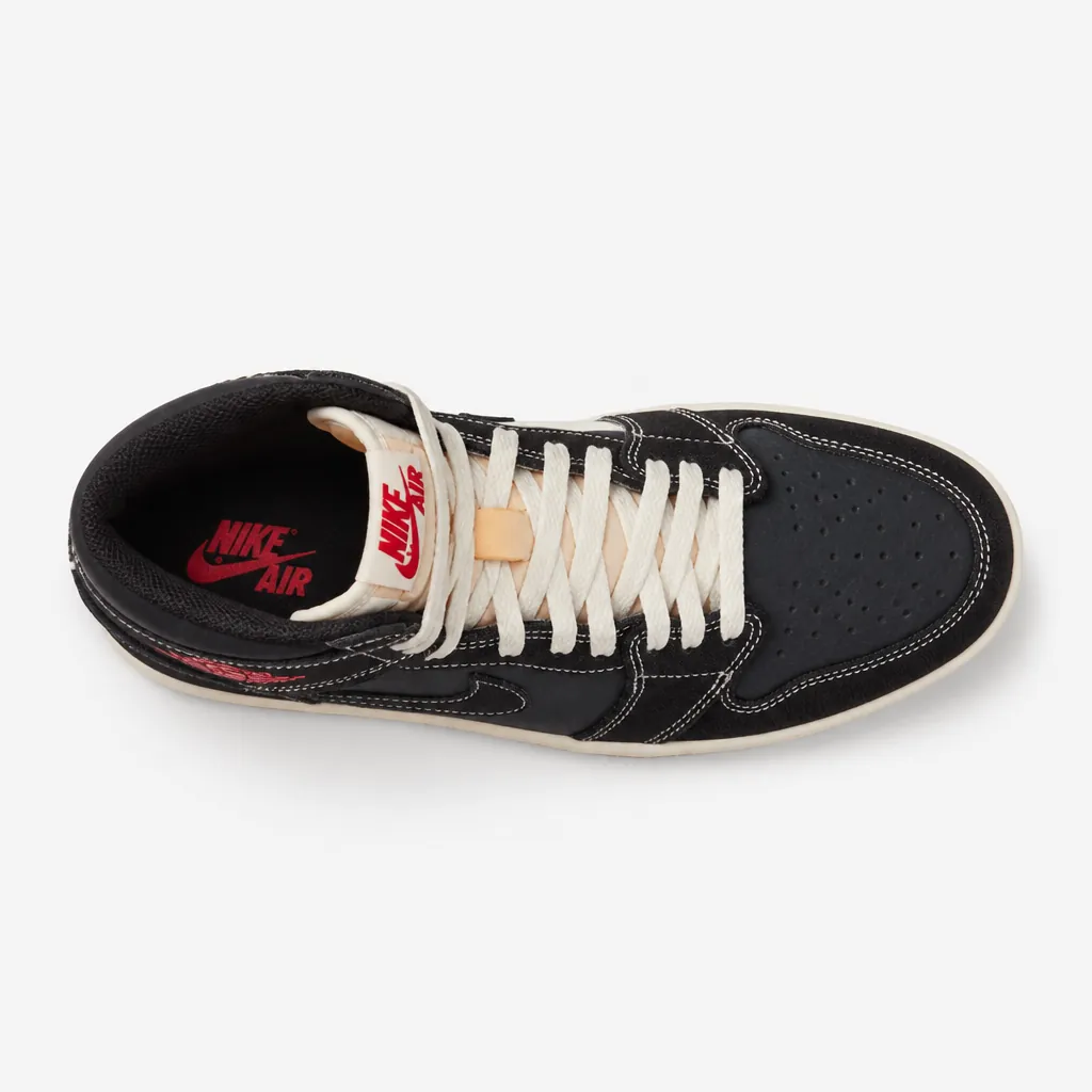 Top down view of Flight Club sneaker showing woven texture and University Red accents