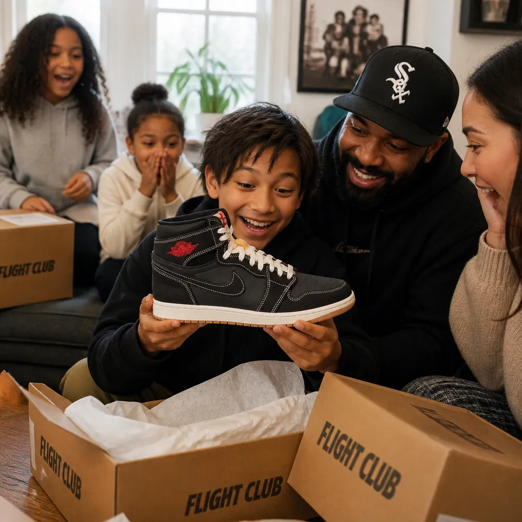 Emotional storytelling image showing children and adults with excited expressions receiving Flight Club packages in the mail, recreating the enthusiasm of the 1980s era