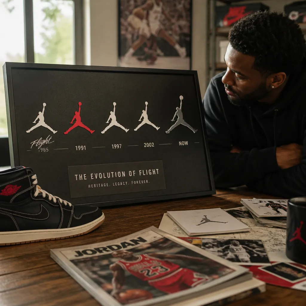Evolution of Jumpman logo from original 1980s design to modern interpretation showing heritage and legacy